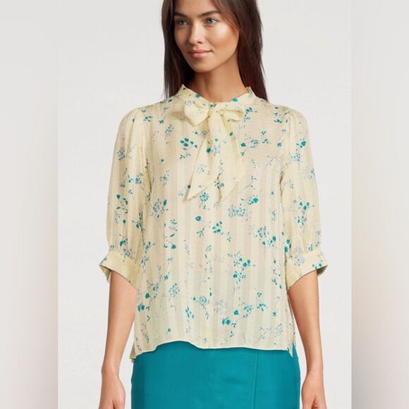 SAMSOE SAMOE Dorothe Blouse Pleated Back Tie Neck S - Picture 1 of 11